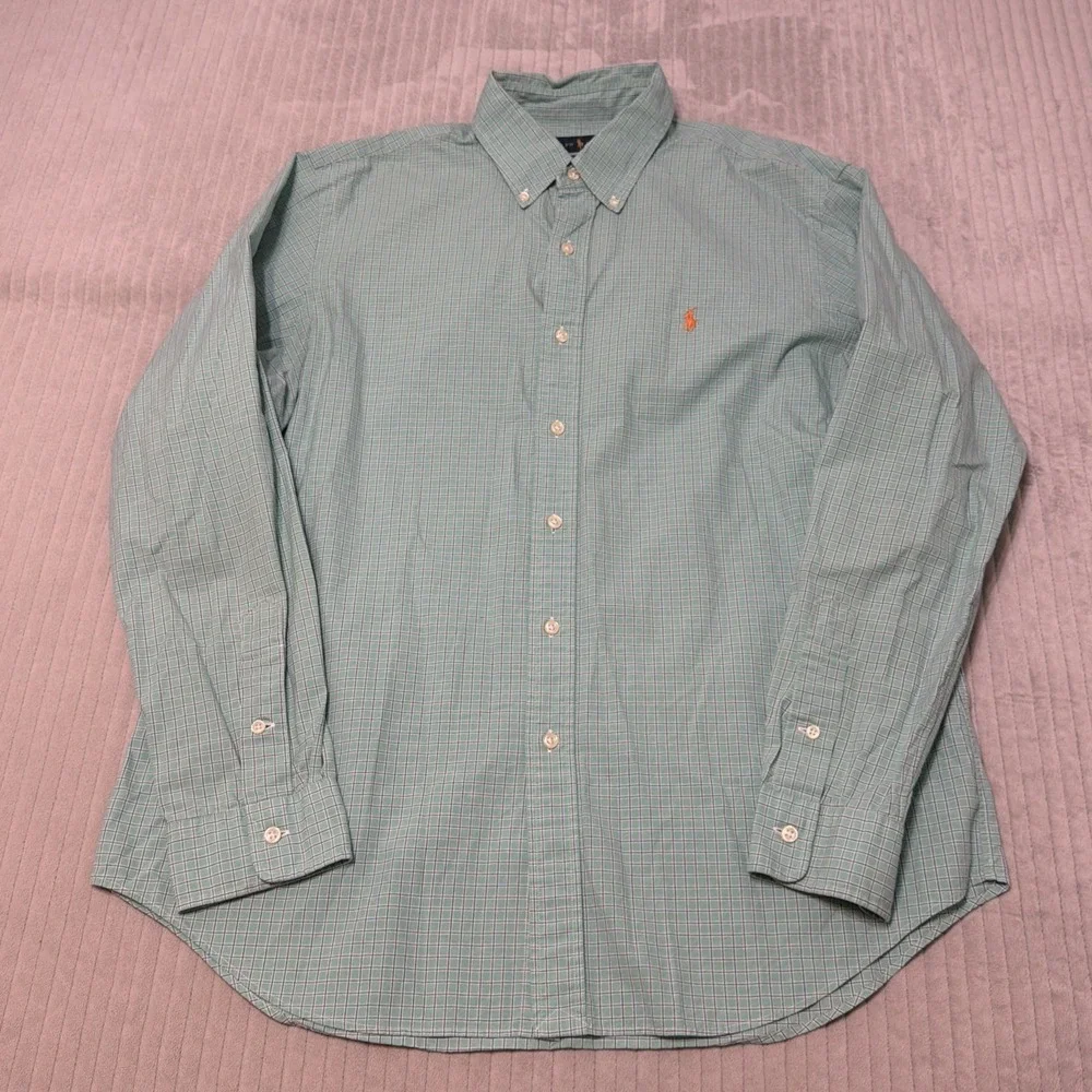 Ralph Lauren Custom Fit Plaid Button Down Shirt Men's Medium Blue Green